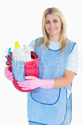 Cleaner woman holding a bucket