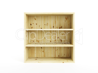 isolated empty wooden bookcase