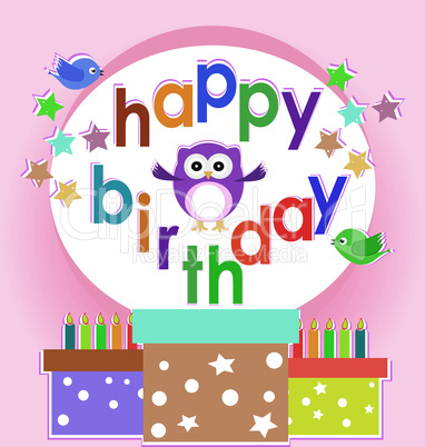 vector birthday party elements with cute owls and birds