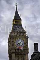 The spire of the Big Ben clocktower on the Houses of Parliament, London , England