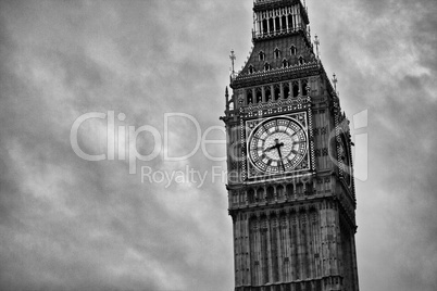 The spire of the Big Ben clocktower on the Houses of Parliament, London , England