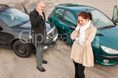 Woman and man on phone car crash