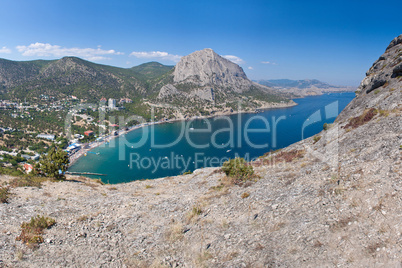 Summer view seacoast. Sudak beach. Black Sea, Ukraine