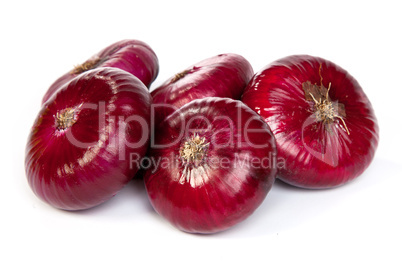 Group of a red onions, isolated on white