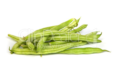 Bunch of fresh green beans on white