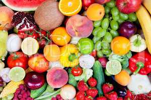 Huge group of fresh vegetables and fruits