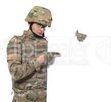 Modern soldier holding a poster