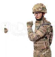 Modern soldier holding a poster