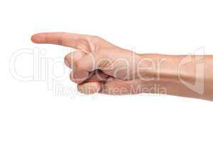 Man index finger on a white background