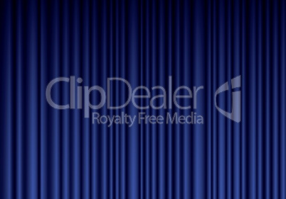 Closed blue theater silk curtain background with wave,