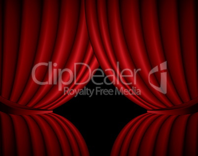 Red theater silk curtain background with wave, illustration