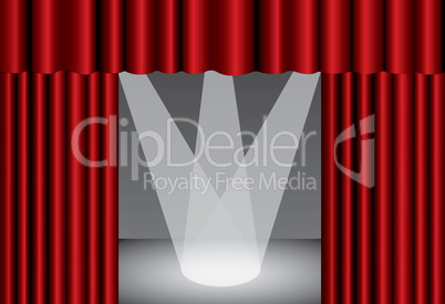 Red theater curtain with spotlight on stage,