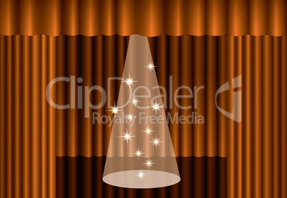 Gold theater curtain with spotlight on stage
