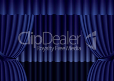 Blue theater silk curtain background with wave