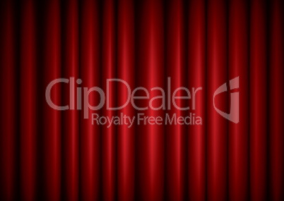 Closed red theater silk curtain background with wave