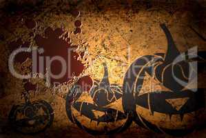 Scary Jack O Lantern halloween pumpkin on  grunge background with blood