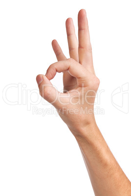 Hand  is showing OK sign isolated on white