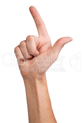 Pointing hand (or shooting or aiming) isolated on white