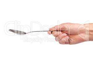 Hand is holding a spoon isolated