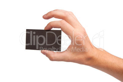 Businessman's hand holding blank business card