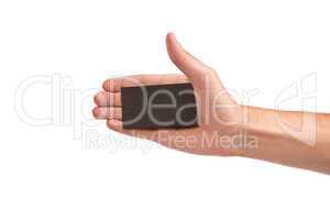 Businessman's hand holding blank business card