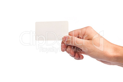 Businessman's hand holding blank business card