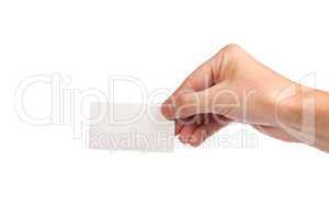 Businessman's hand holding blank business card