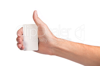 Businessman's hand holding blank business card