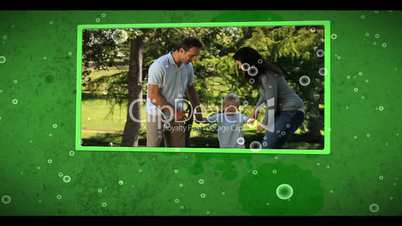 Montage of family outdoors clips on cellular background