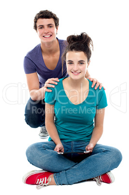 Studio shot of charming young couple