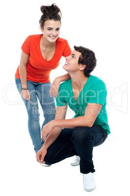 Adorable teenage love couple posing together