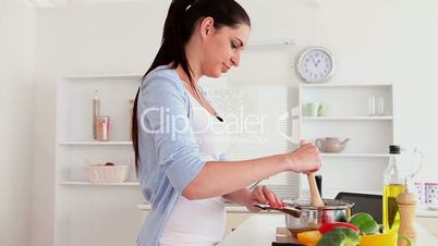 Woman is cooking