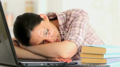 Woman waking from study break