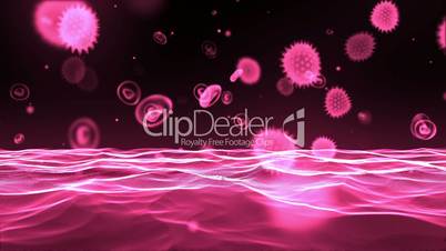 Pink virus flowing through bloodstream