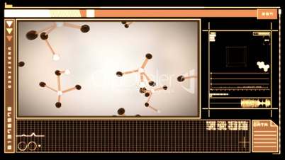Digital interface featuring falling molecules