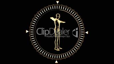 Figure of man revolving in dial circle