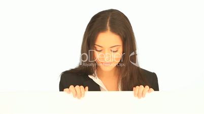 Businesswoman with advert board