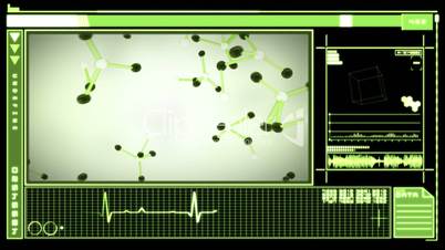 Digital interface showing falling molecules