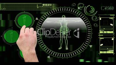 Digital interface with rotating human figure displaying copyspaces