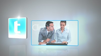 Business situations against grey background
