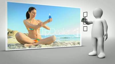 Video of woman on the beach on grey background