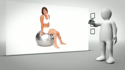 Clip of woman on exercise ball on grey background