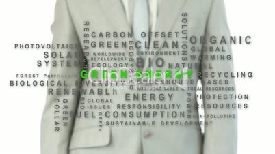 Businessman pressing the green energy button