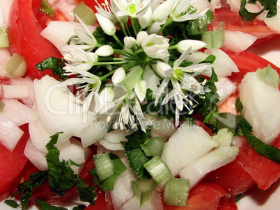 tomato salad with wild onion flower