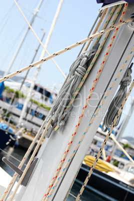 Yacht mast with ropes