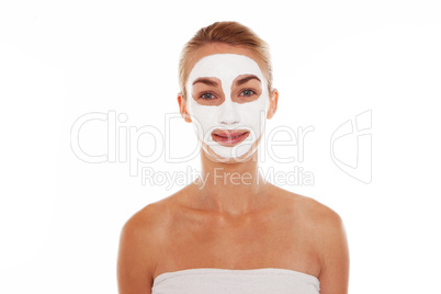 Smiling woman in a face mask