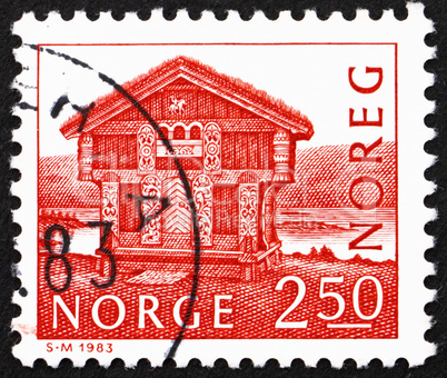 Postage stamp Norway 1983 Log House, Breiland, Norway