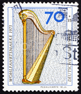 Postage stamp Germany 1973 Pedal Harp, 18th Century
