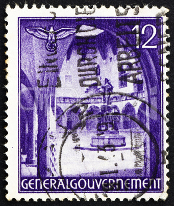 Postage stamp Poland 1941 Courtyard and Statue of Copernicus