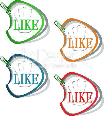 Stickers set with Like symbol on hand. Vector illustration